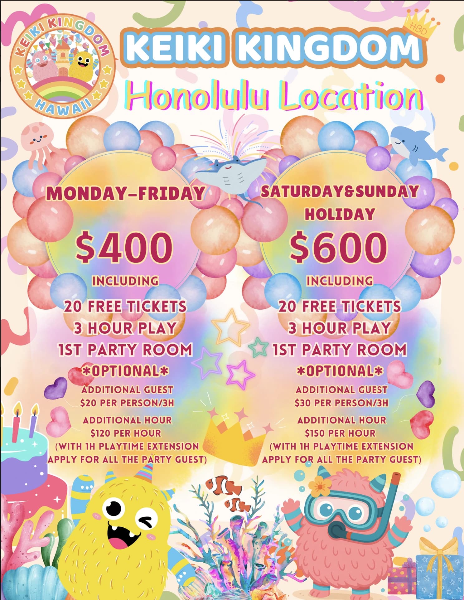 Party Prices Party Room at Honolulu